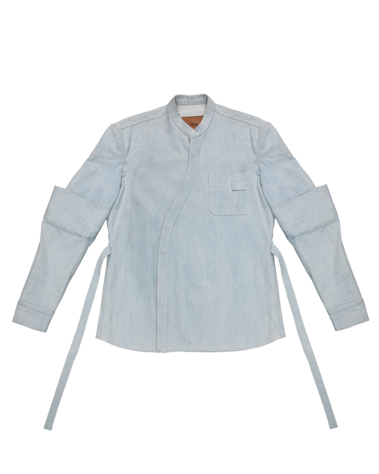 Asymmetric Button Down Overshirt with Inverted Sleeves